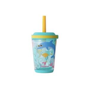 Ocean Friends Reduce Cartwheel Straw Cup 12oz Spill-Proof Blue And Yellow